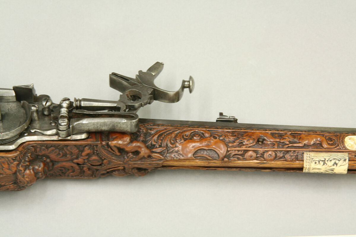 Wheellock Rifle Made for Emperor Leopold I, Johann Michael Maucher (German, Schwäbisch Gmünd, 1645–1701), Steel, pearwood, ivory, mother-of-pearl, German, Schwäbisch Gmünd