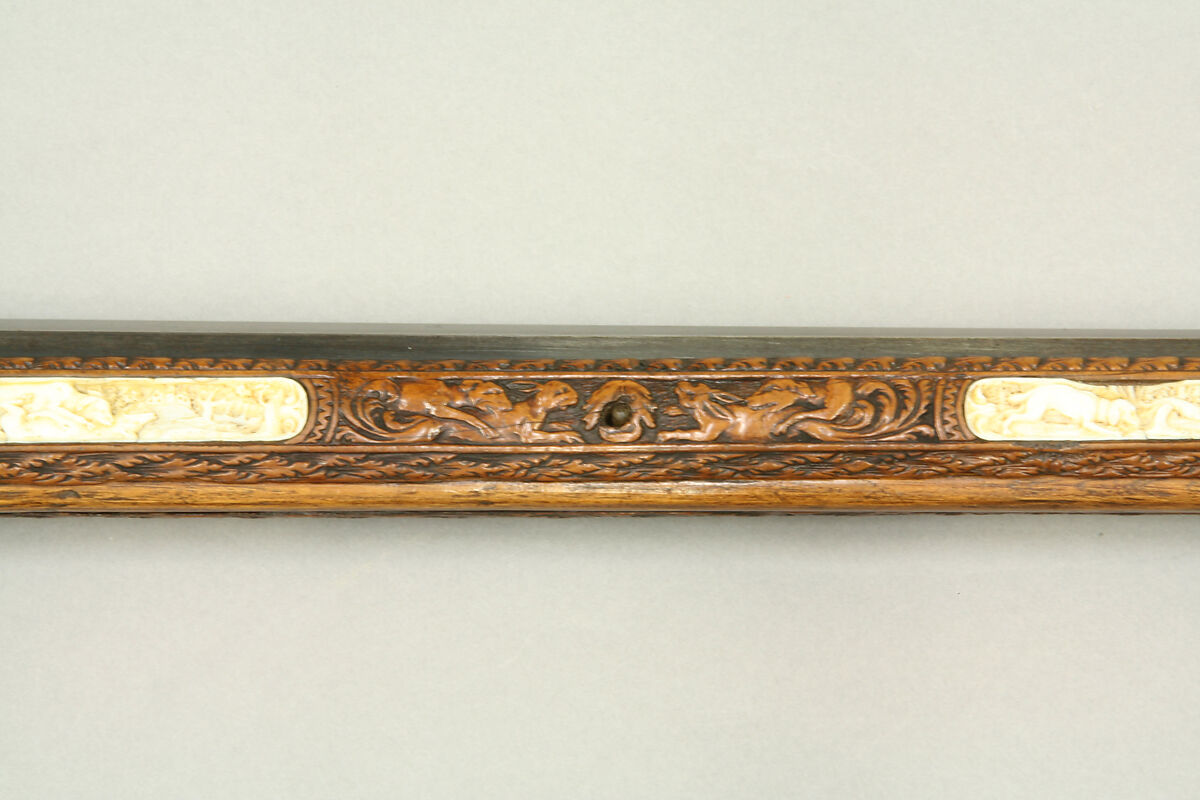 Wheellock Rifle Made for Emperor Leopold I, Johann Michael Maucher (German, Schwäbisch Gmünd, 1645–1701), Steel, pearwood, ivory, mother-of-pearl, German, Schwäbisch Gmünd