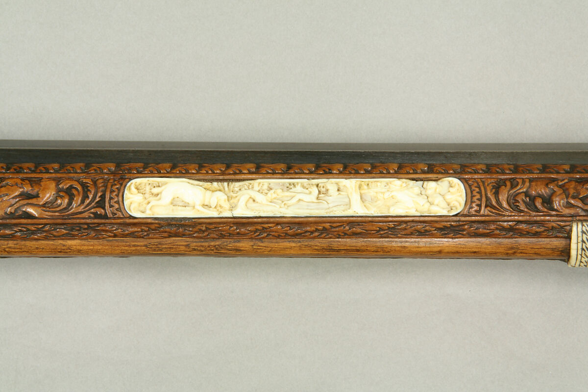 Wheellock Rifle Made for Emperor Leopold I, Johann Michael Maucher (German, Schwäbisch Gmünd, 1645–1701), Steel, pearwood, ivory, mother-of-pearl, German, Schwäbisch Gmünd
