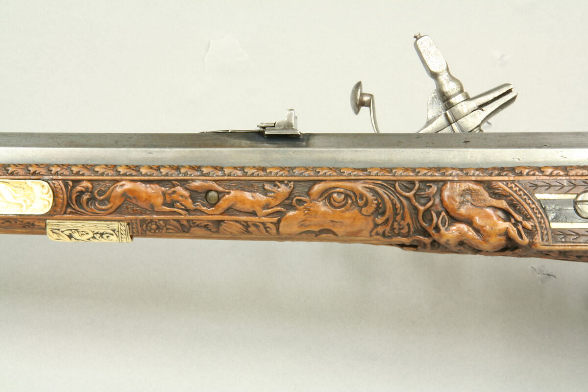 Wheellock Rifle Made for Emperor Leopold I, Johann Michael Maucher (German, Schwäbisch Gmünd, 1645–1701), Steel, pearwood, ivory, mother-of-pearl, German, Schwäbisch Gmünd
