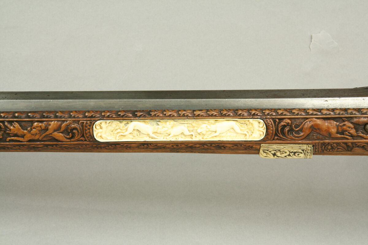 Wheellock Rifle Made for Emperor Leopold I, Johann Michael Maucher (German, Schwäbisch Gmünd, 1645–1701), Steel, pearwood, ivory, mother-of-pearl, German, Schwäbisch Gmünd
