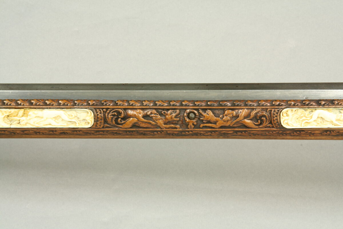 Wheellock Rifle Made for Emperor Leopold I, Johann Michael Maucher (German, Schwäbisch Gmünd, 1645–1701), Steel, pearwood, ivory, mother-of-pearl, German, Schwäbisch Gmünd