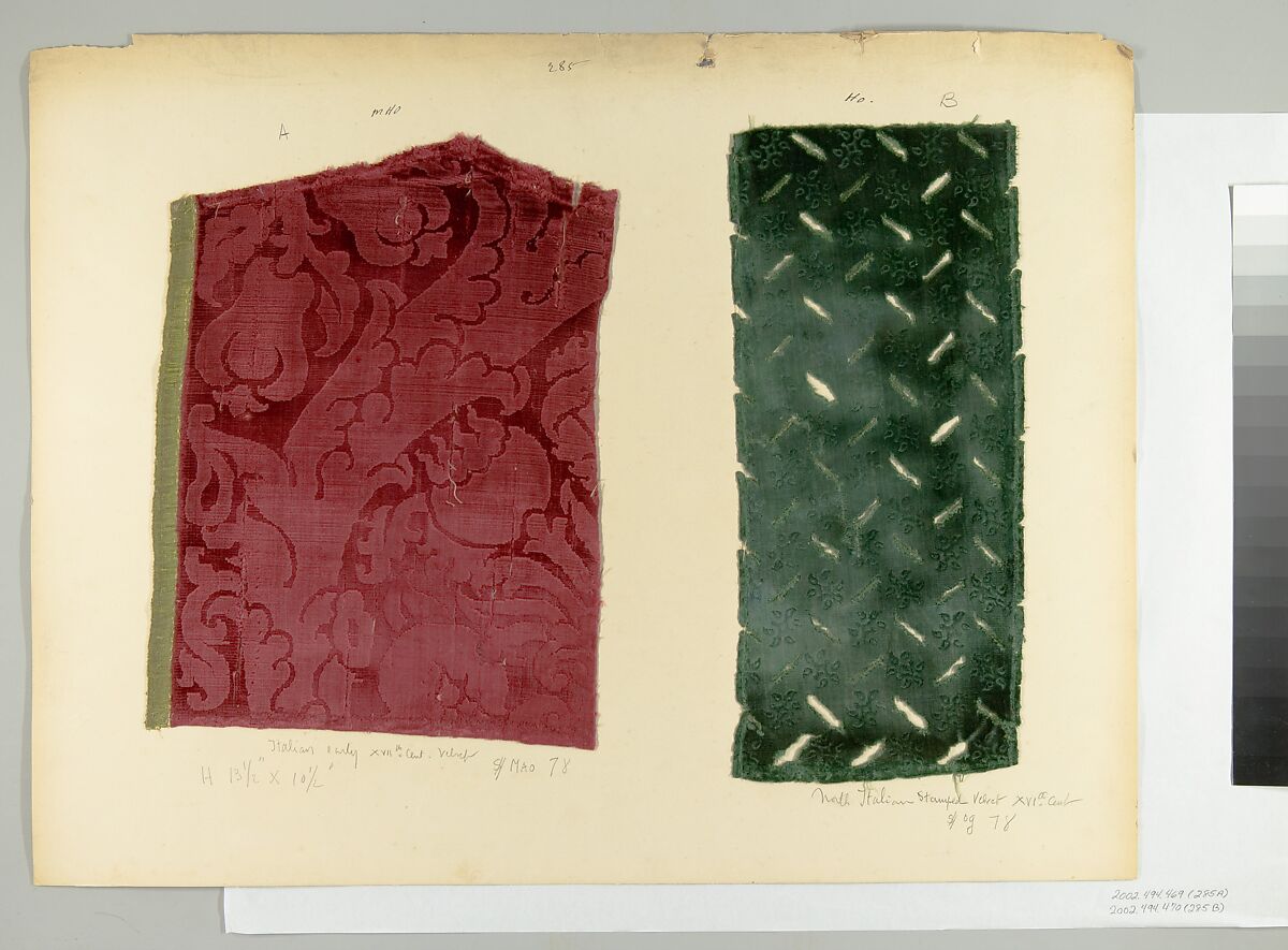 Fragment of stamped velvet with slashing, Silk, Northern Italian