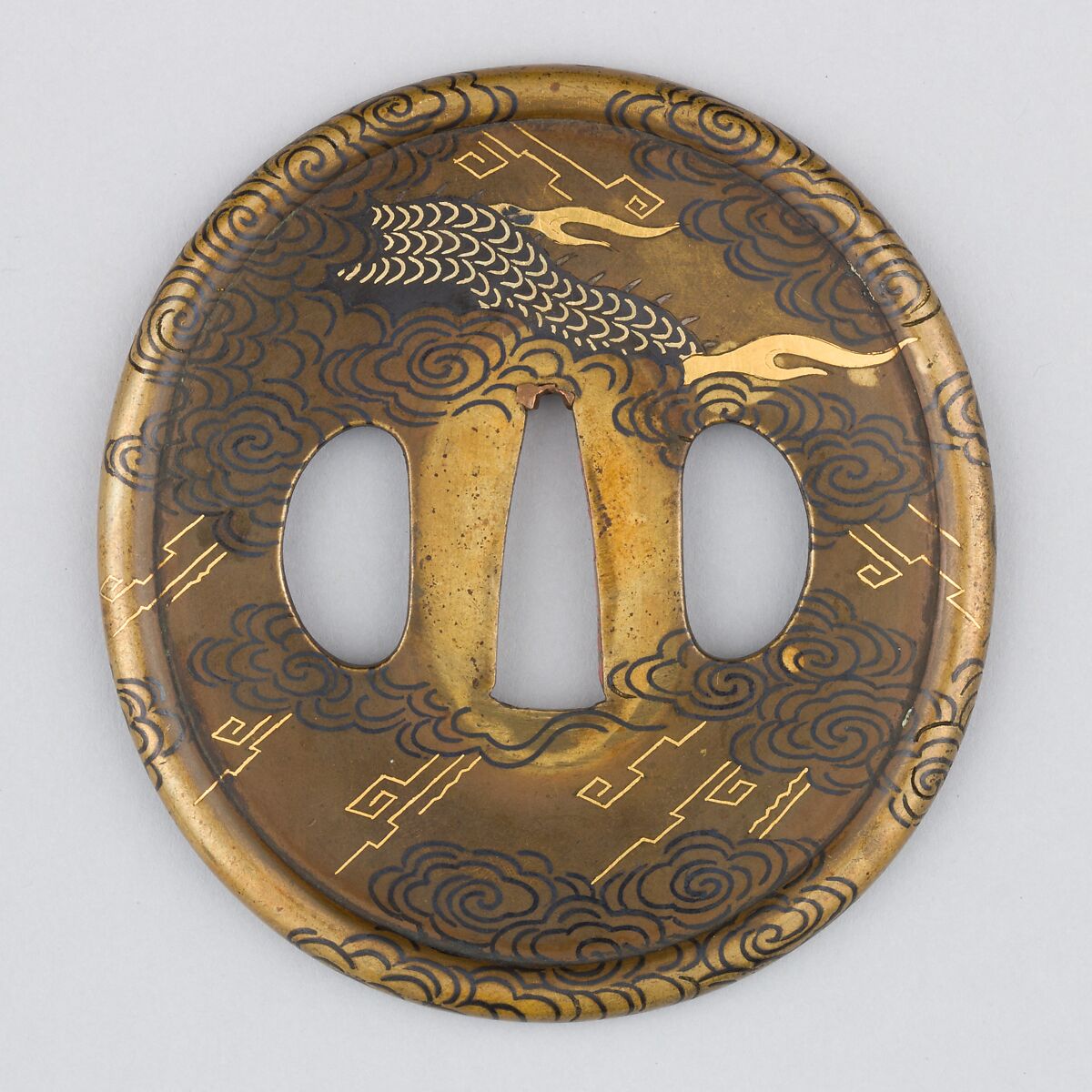 Sword Guard (Tsuba), Brass, copper-gold alloy (shakudō), gold, copper, Japanese