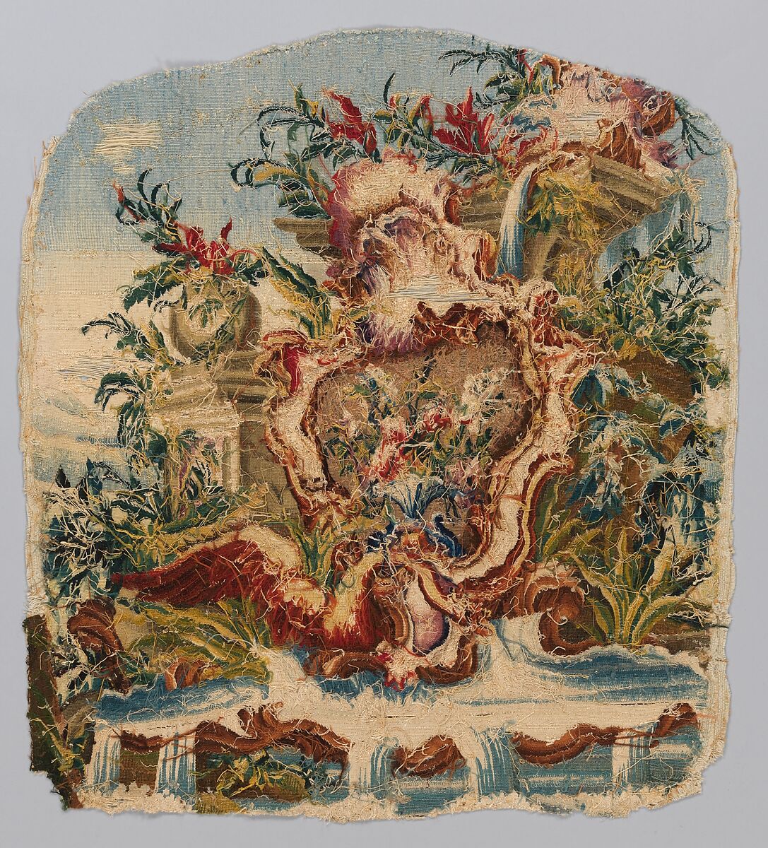 Rocaille cartouches with flowers, After designs by Pierre Edmé Babel (French, Paris 1720–1775 Paris), Wool, silk (20-22 warps per inch, 8 per cm.), French, probably Beauvais