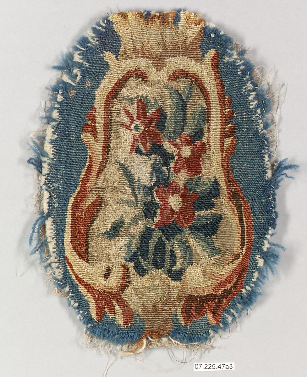 Rocaille cartouche with flowers, Probably manufactured in the Beauvais, Wool, silk (20-22 warps per inch, 8 per cm.), French, probably Beauvais 