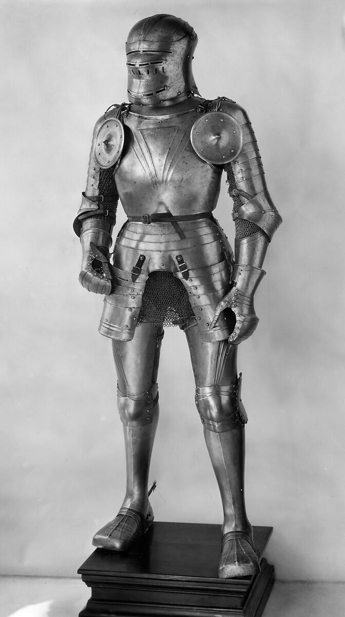 Armor, Etched decoration on poleyns (knee defeneses) attributed to Heilig Jörg (German, active ca. 1490–1505), Steel, leather, German 