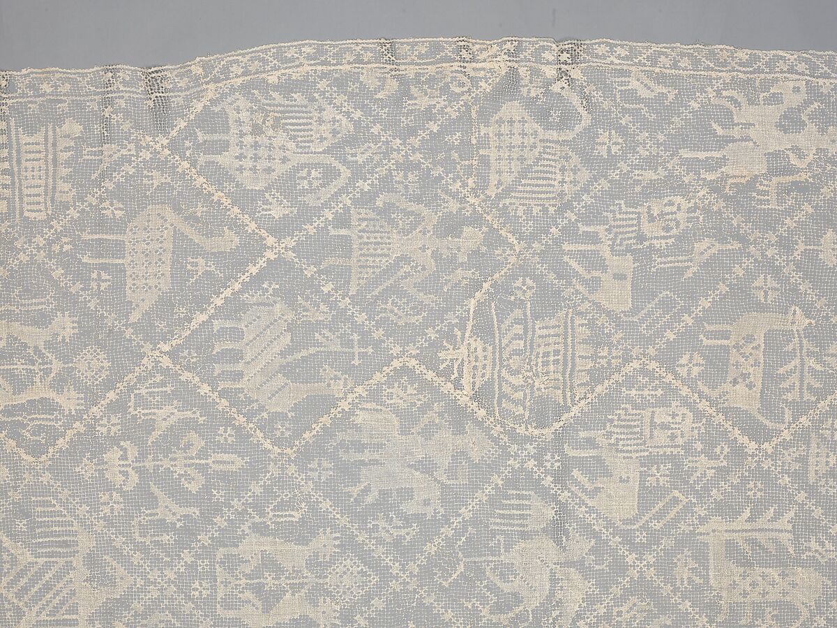 Table cover, Linen, embroidered net, Italian