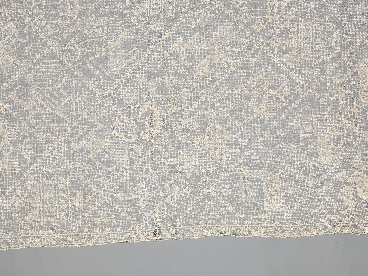 Table cover, Linen, embroidered net, Italian