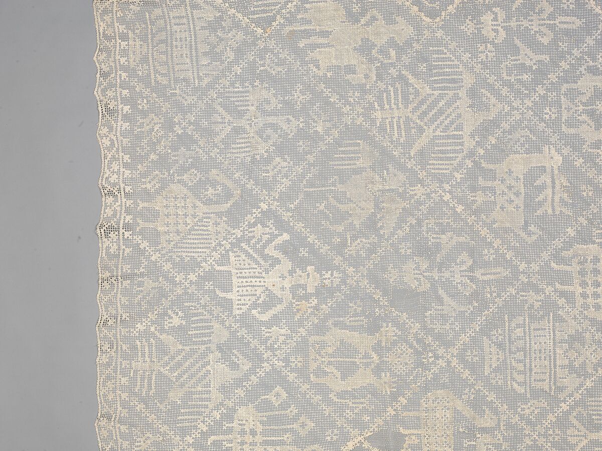 Table cover, Linen, embroidered net, Italian