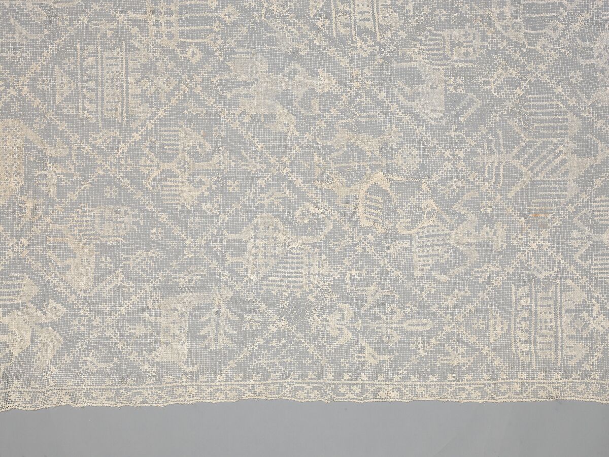 Table cover, Linen, embroidered net, Italian