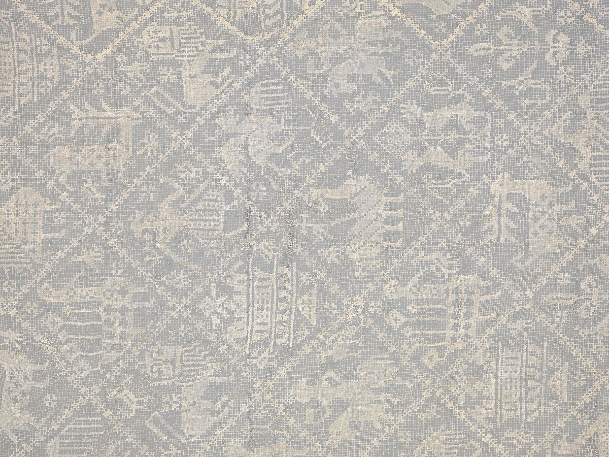 Table cover, Linen, embroidered net, Italian