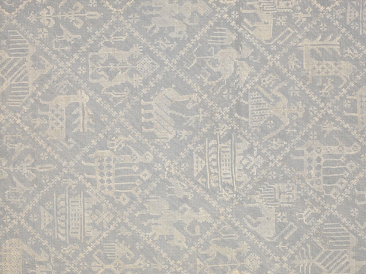 Table cover, Linen, embroidered net, Italian