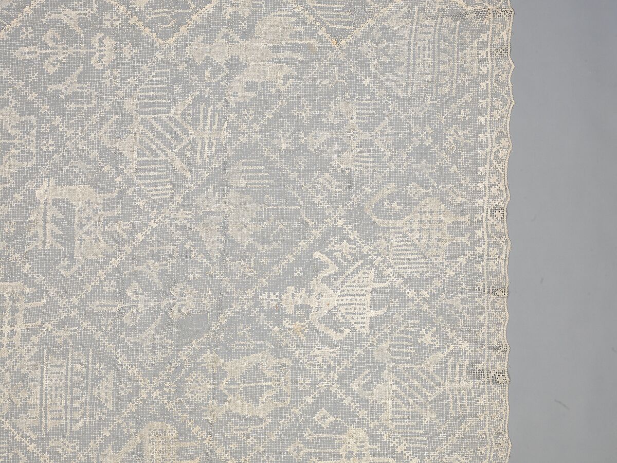 Table cover, Linen, embroidered net, Italian