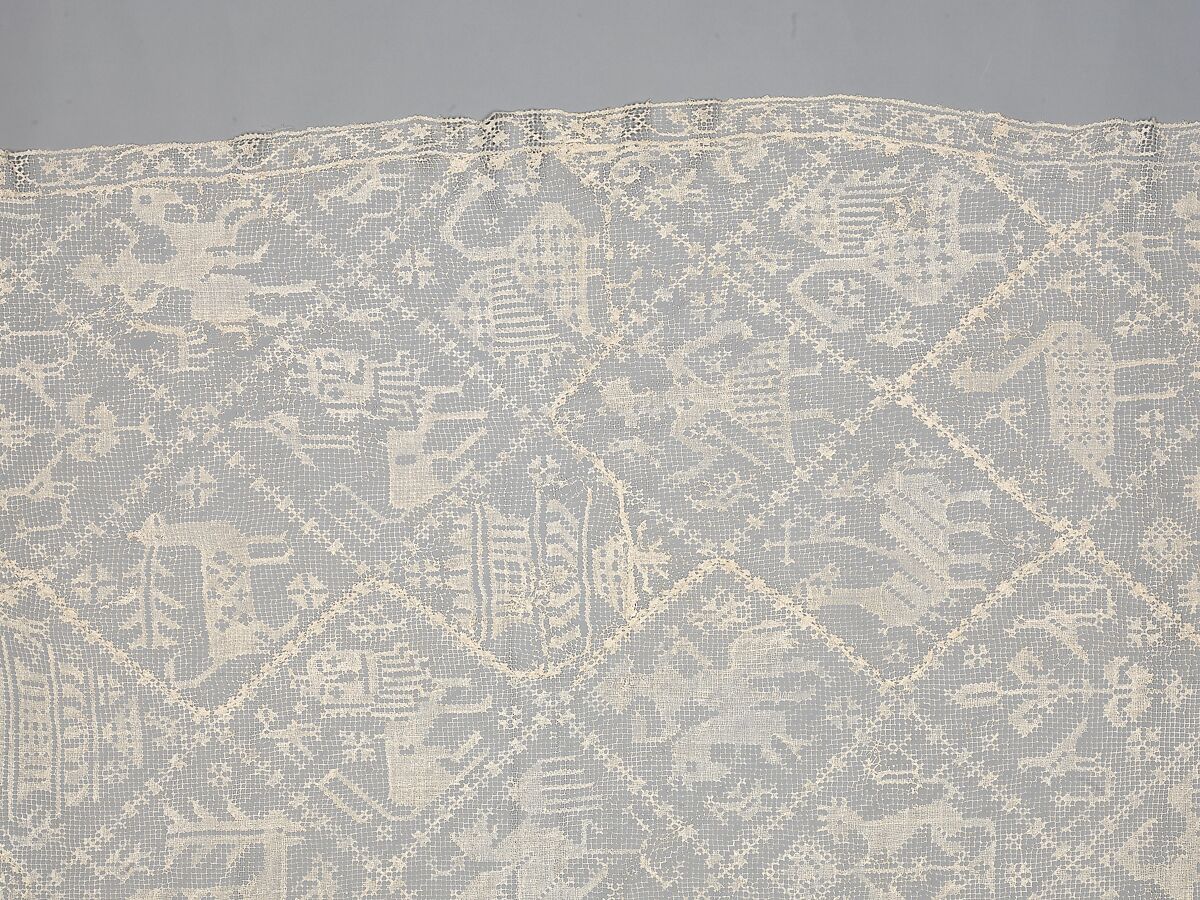 Table cover, Linen, embroidered net, Italian