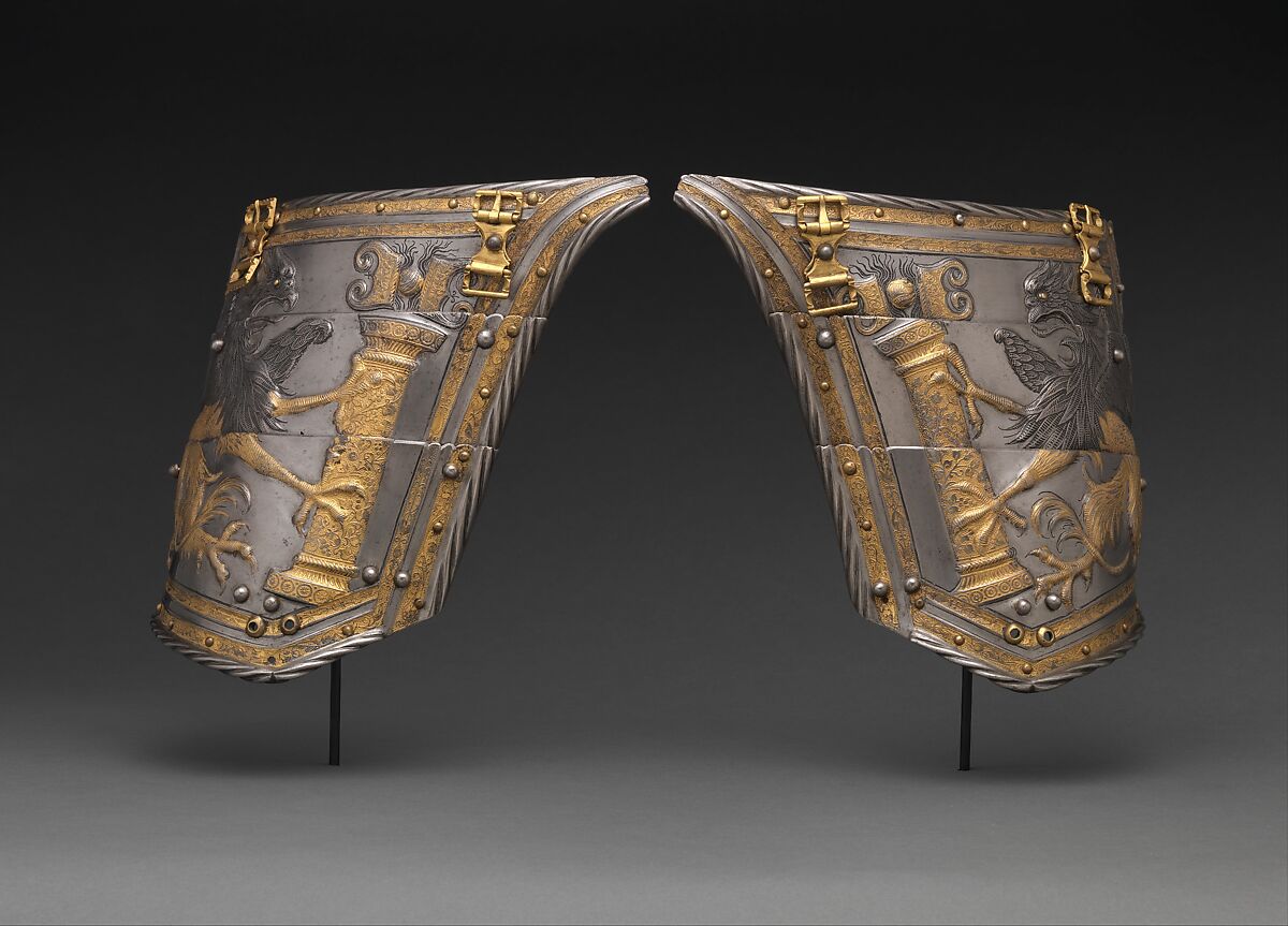 Pair of Tassets of Emperor Charles V of Austria (1500–1558), Kolman Helmschmid (German, Augsburg 1471–1532), Steel, gold, German, Augsburg