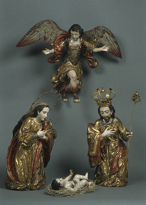 Joseph (from a nativity), Polychrome wood, gilt silver, glass, Guatemalan 