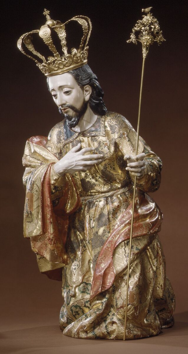Joseph (from a nativity), Polychrome wood, gilt silver, glass, Guatemalan