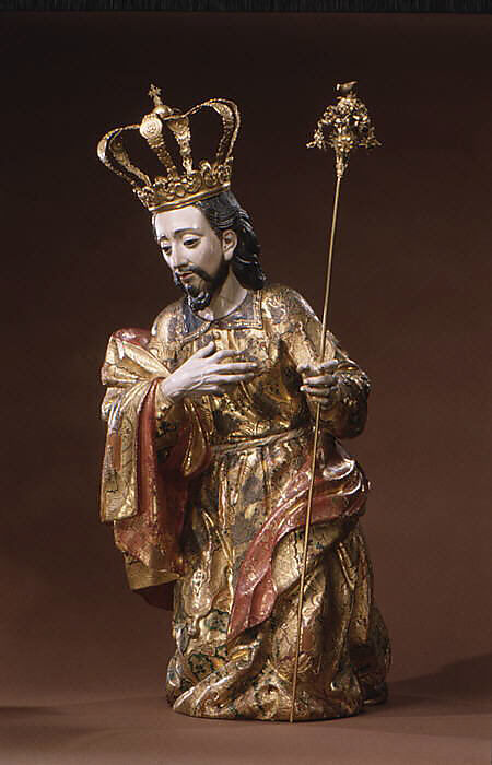 Joseph (from a nativity), Polychrome wood, gilt silver, glass, Guatemalan