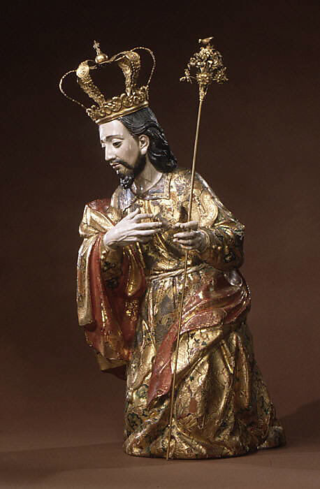 Joseph (from a nativity), Polychrome wood, gilt silver, glass, Guatemalan