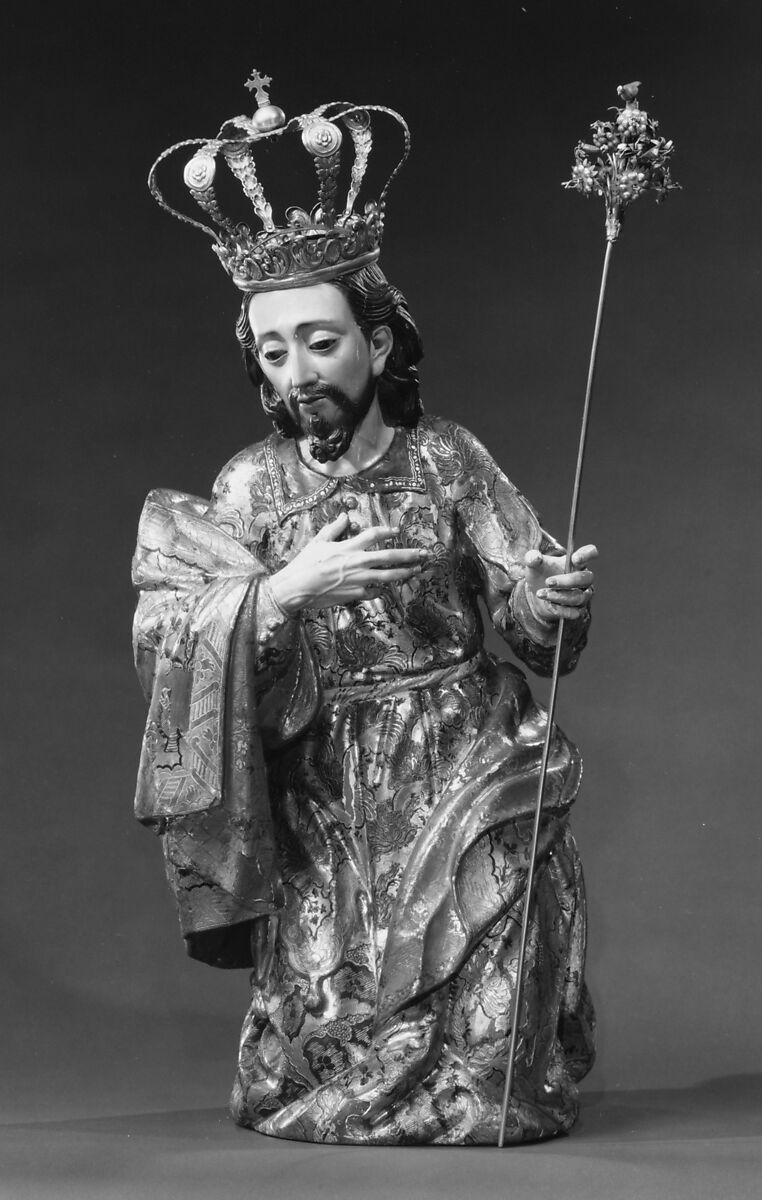 Joseph (from a nativity), Polychrome wood, gilt silver, glass, Guatemalan