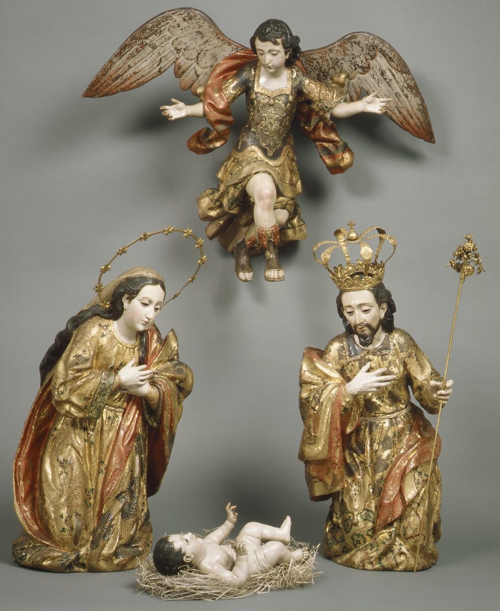 Infant Christ (from a Nativity), Polychrome wood, gilt silver, glass, Guatemalan