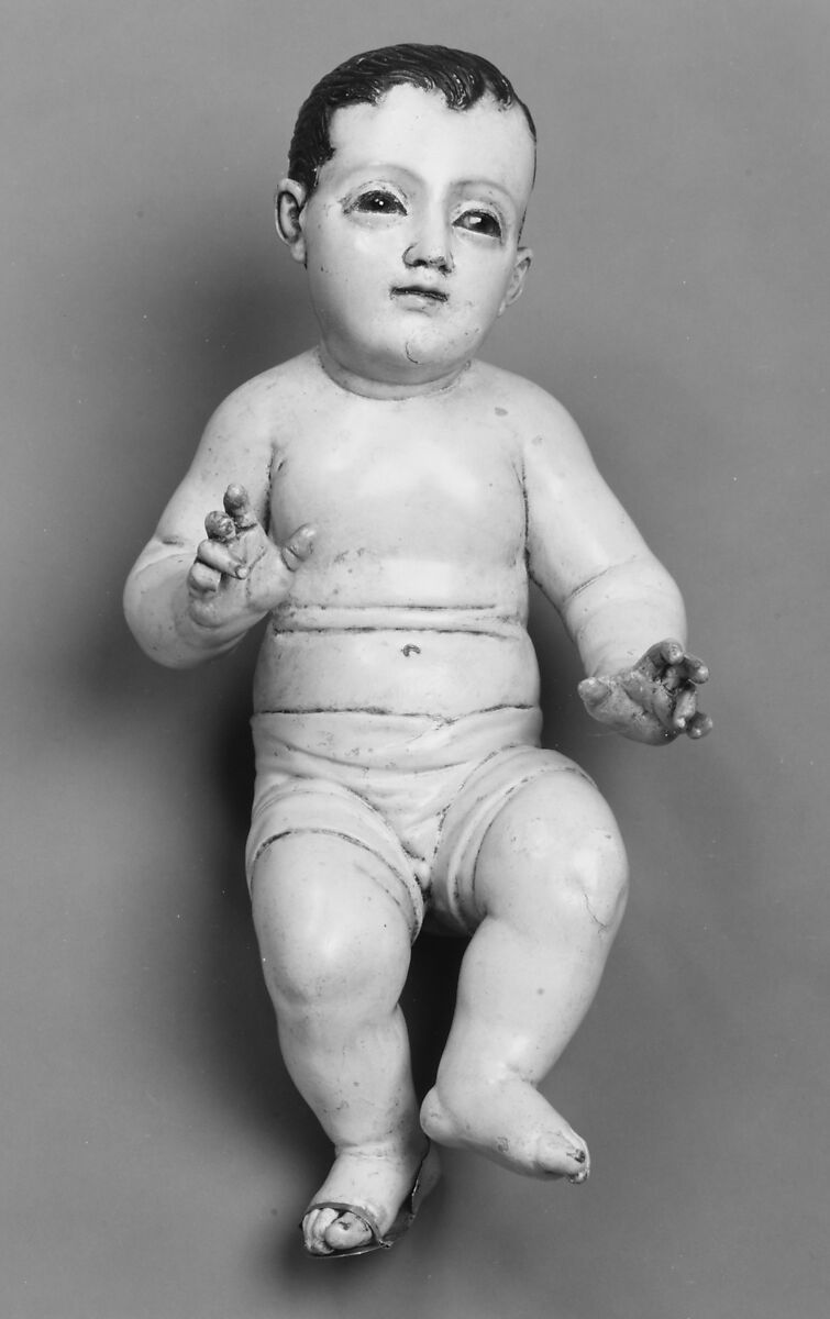 Infant Christ (from a Nativity), Polychrome wood, gilt silver, glass, Guatemalan 