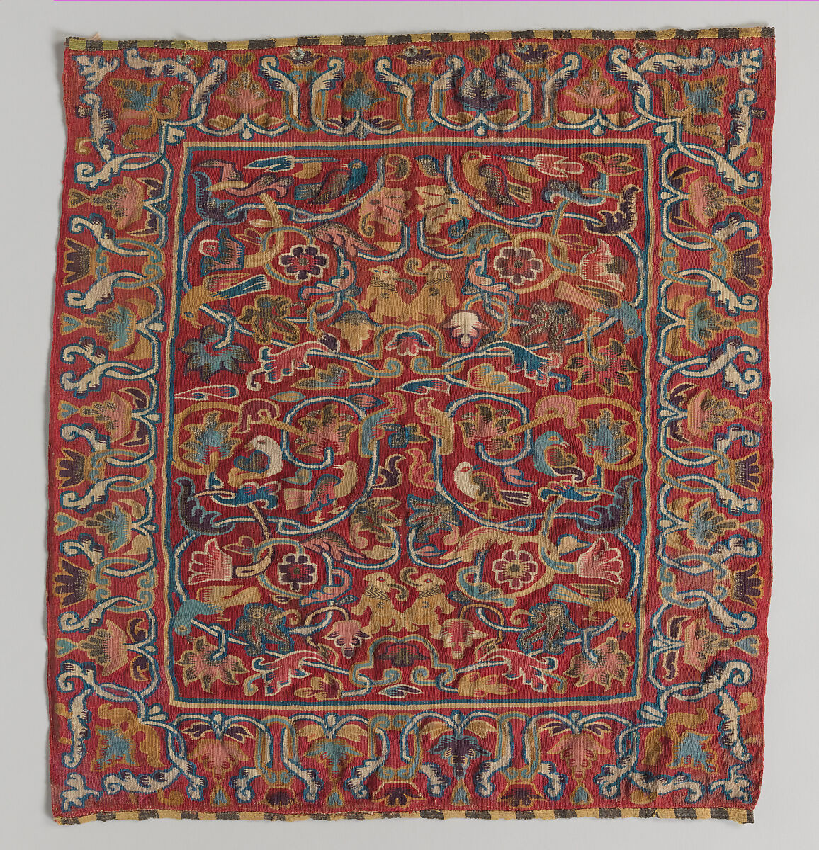 Seat cover, Tapestry weave, cotton warp and camelid hair, silver gilt, and silk weft, Peruvian