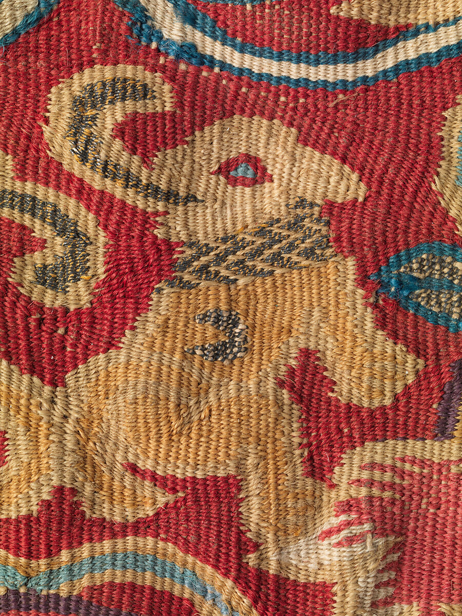 Seat cover, Tapestry weave, cotton warp and camelid hair, silver gilt, and silk weft, Peruvian