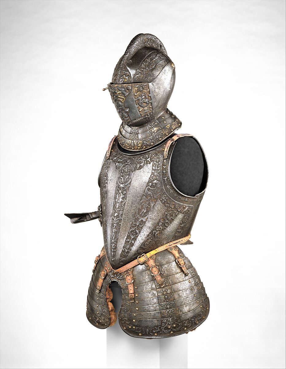 Portions of a Parade Armor, Steel, gold, silver, textile, Italian, Milan 