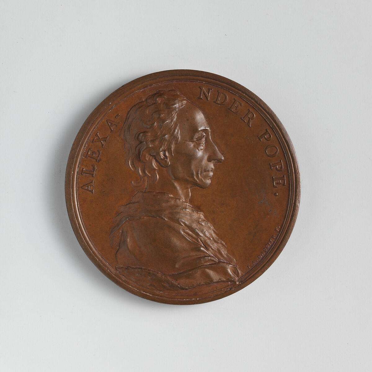 Alexander Pope (1688–1744), Medalist: Jacques-Antoine Dassier (Swiss, Geneva 1715–1759 Copenhagen), Bronze, Swiss 