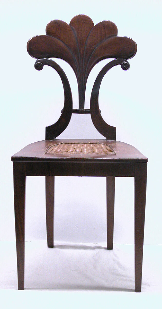 Side chair, Solid beech wood (front and side rails), solid pine wood (back splat?, supporting middle seat rail and seat frame), solid walnut (legs), walnut veneer, cane (seat)., Austrian 