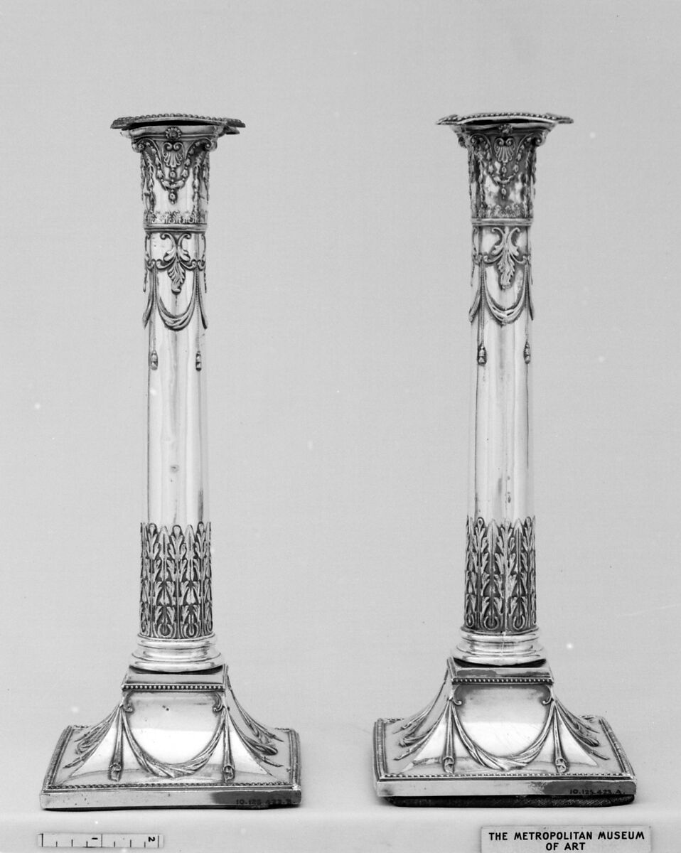 Candlestick (one of a pair), Sheffield plate, British