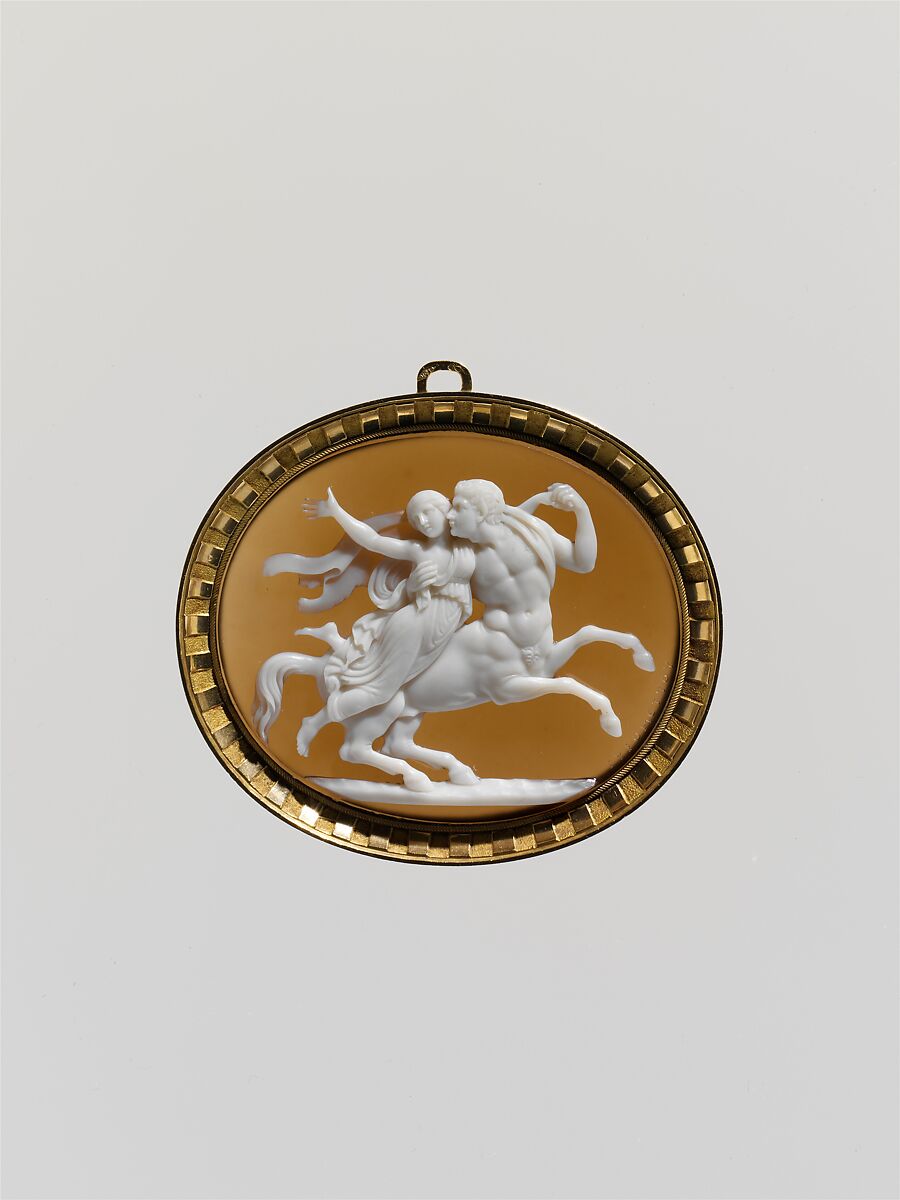 Nessus Abducting Dejanira, Giuseppe Girometti (Italian, Rome 1780–1851 Rome), Sardonyx, mounted in gold as a pendant, Italian, Rome 