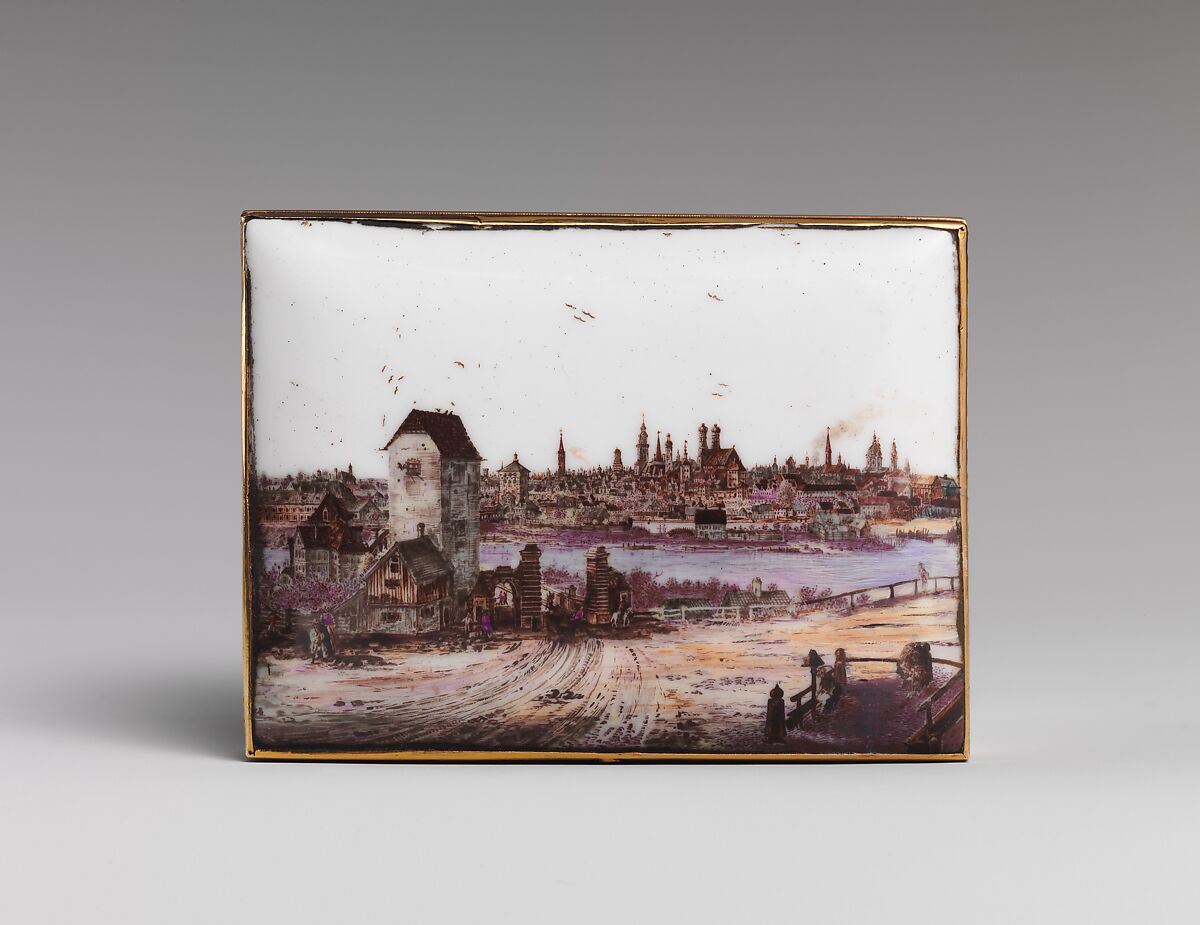 Snuffbox, Nymphenburg Porcelain Manufactory (German, 1747–present), Hard-paste porcelain; gold, German, Nymphenburg