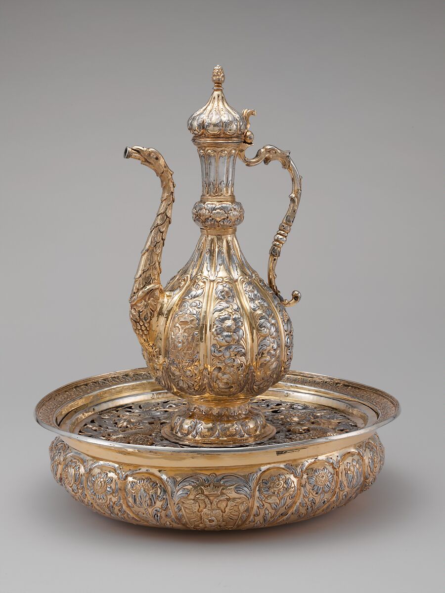 Ewer and basin (lavabo set), Probably made at Chisinau Court Workshop, Silver, partially gilded, Moldovan 