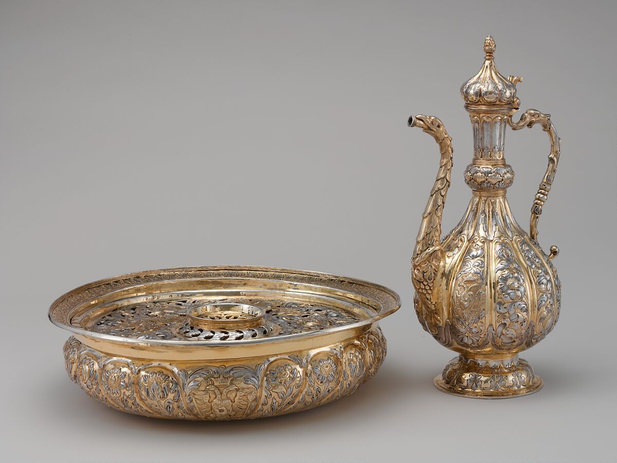 Ewer and basin (lavabo set), Probably made at Chisinau Court Workshop, Silver, partially gilded, Moldovan