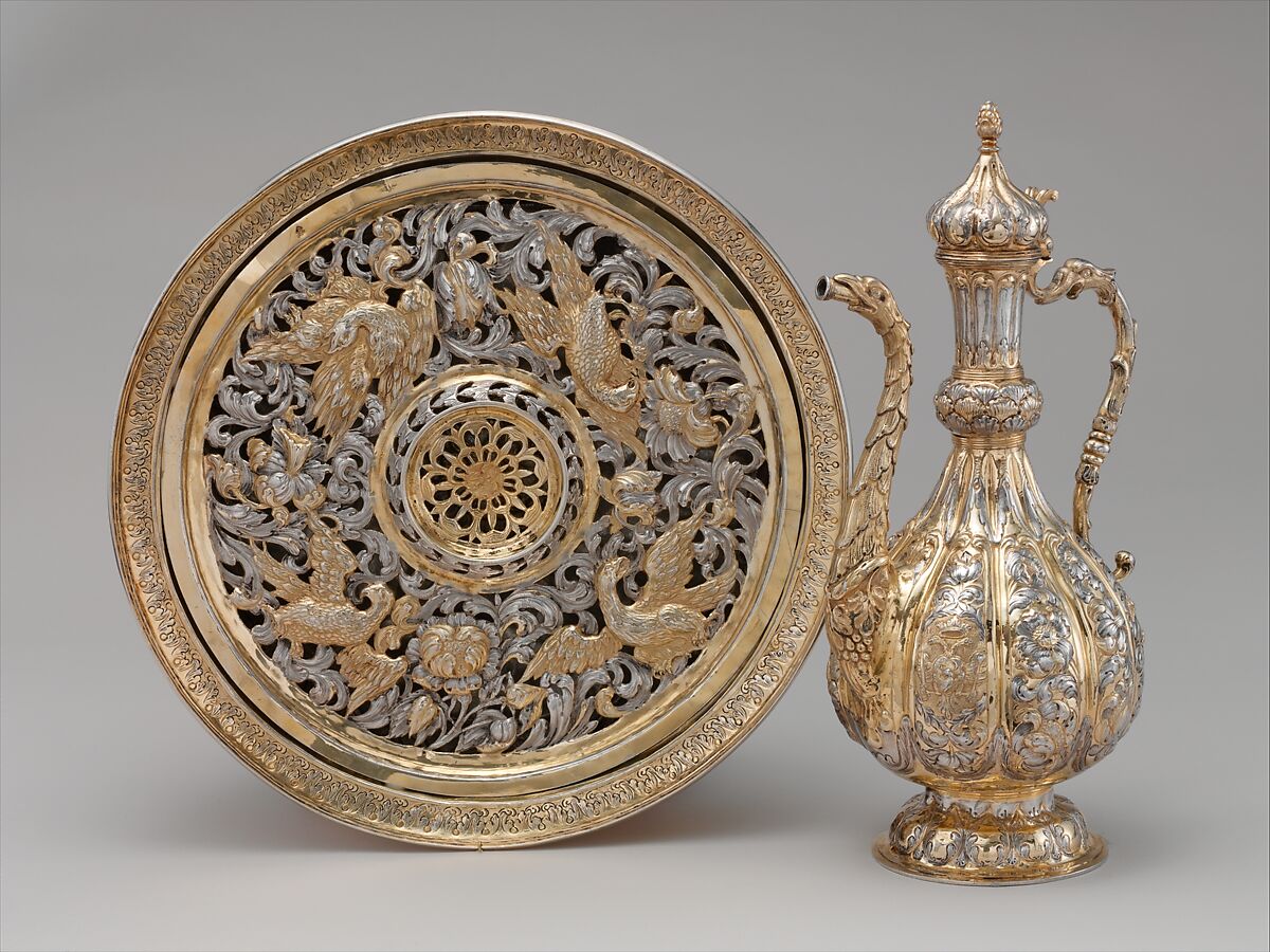 Ewer and basin (lavabo set), Probably made at Chisinau Court Workshop, Silver, partially gilded, Moldovan
