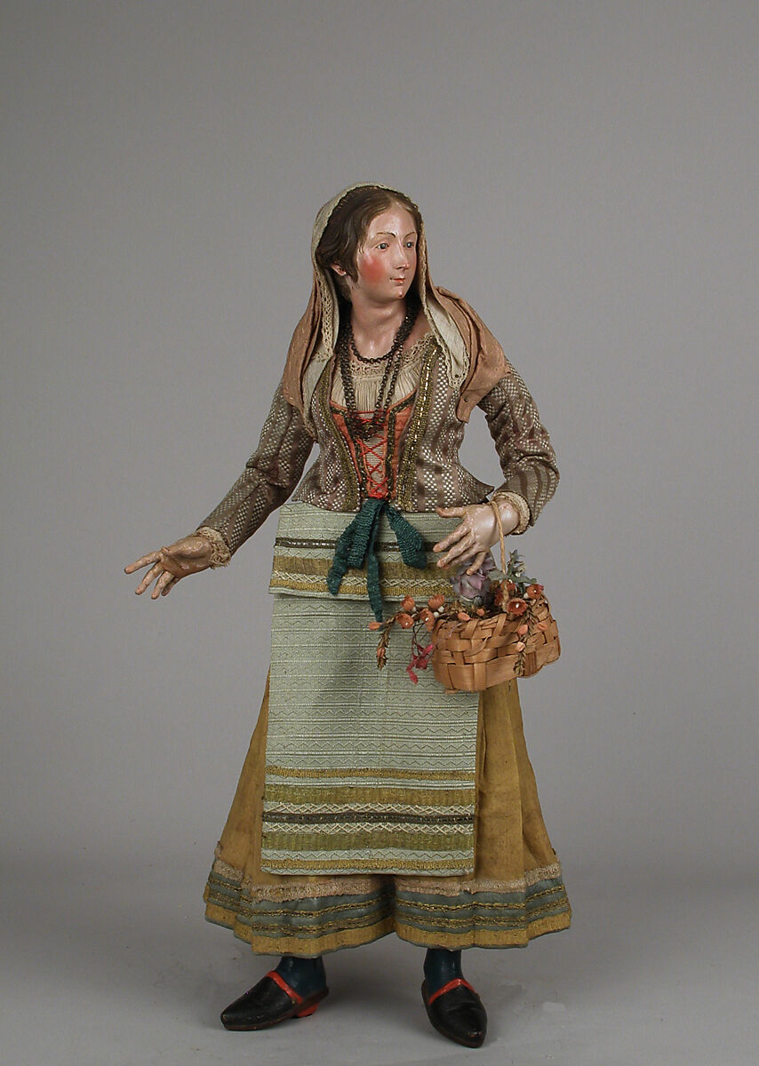 Young woman, Polychromed wood and terracotta; various fabrics, Italian, Naples 