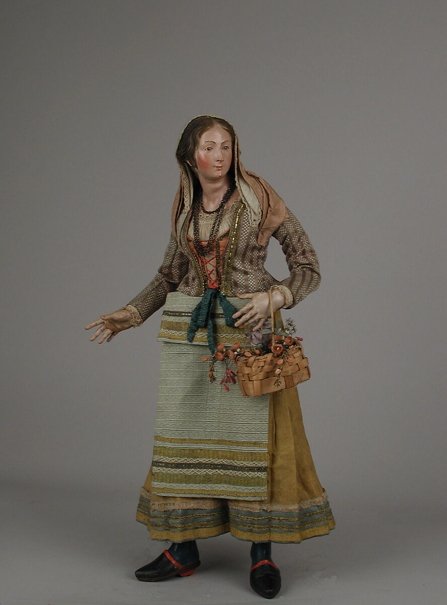 Young woman, Polychromed wood and terracotta; various fabrics, Italian, Naples