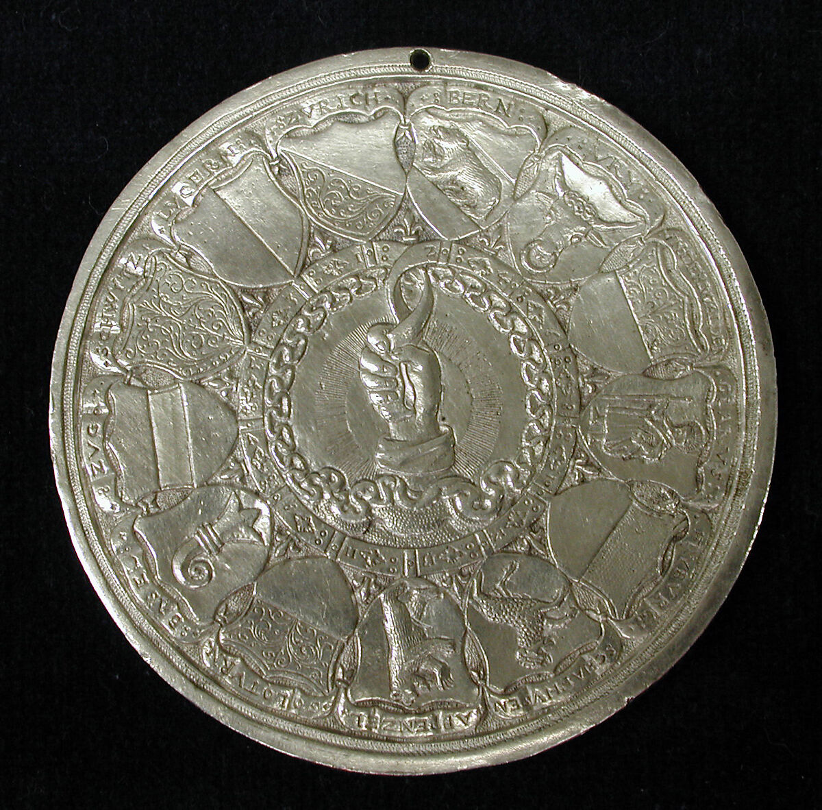 Medal Issued by the Swiss Cantons on the Birth of Princess Claude of France, Hans Jacob Stampfer (Zurich 1505/6–1579 Zurich), Silver, Swiss 
