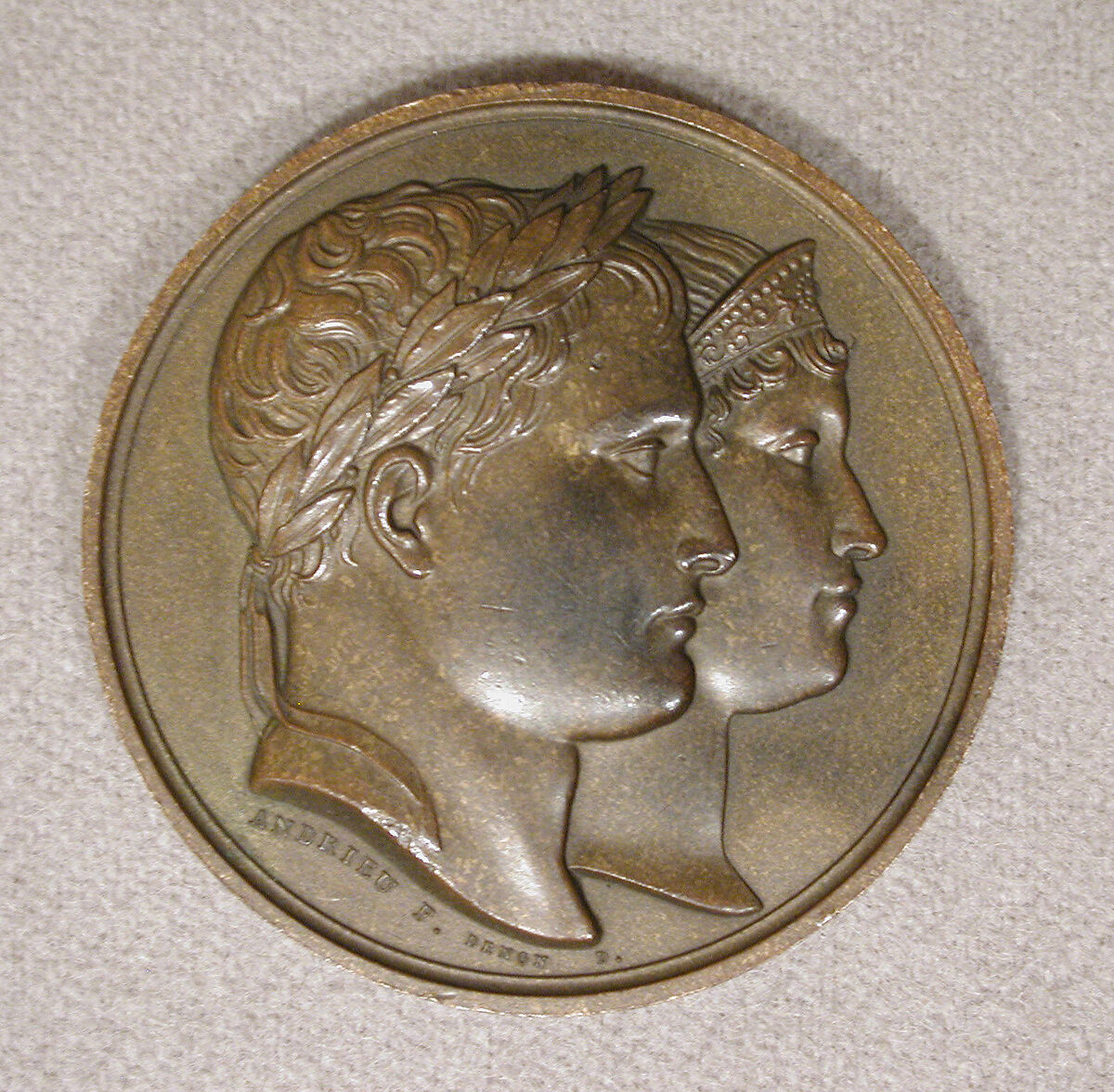 Marriage of Napoleon and Marie-Louise, April 1, 1810, Obverse by Bertrand Andrieu (French, Bordeaux 1761–1822 Paris), Bronze, French, Paris 