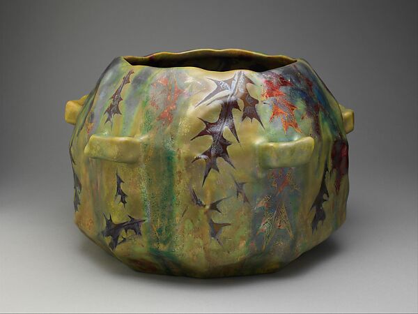 Jardinière, Lucien Lévy-Dhurmer (French, Algiers 1865–1953 Le Vésinet), Earthenware with metallic glaze, French, Golfe-Juan 