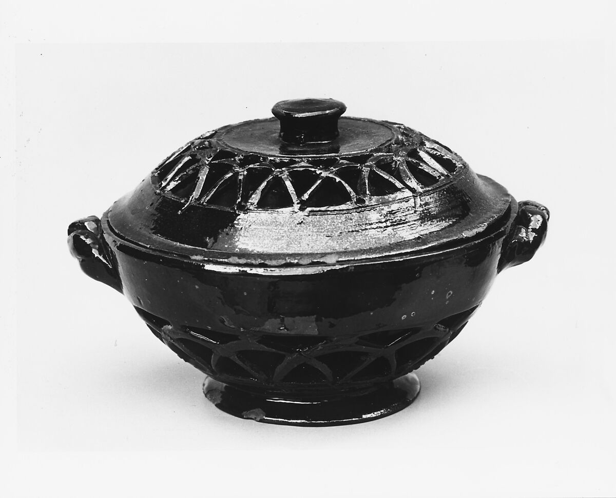 Covered Bowl, Probably David Haring (1801–1871), Earthenware, American 