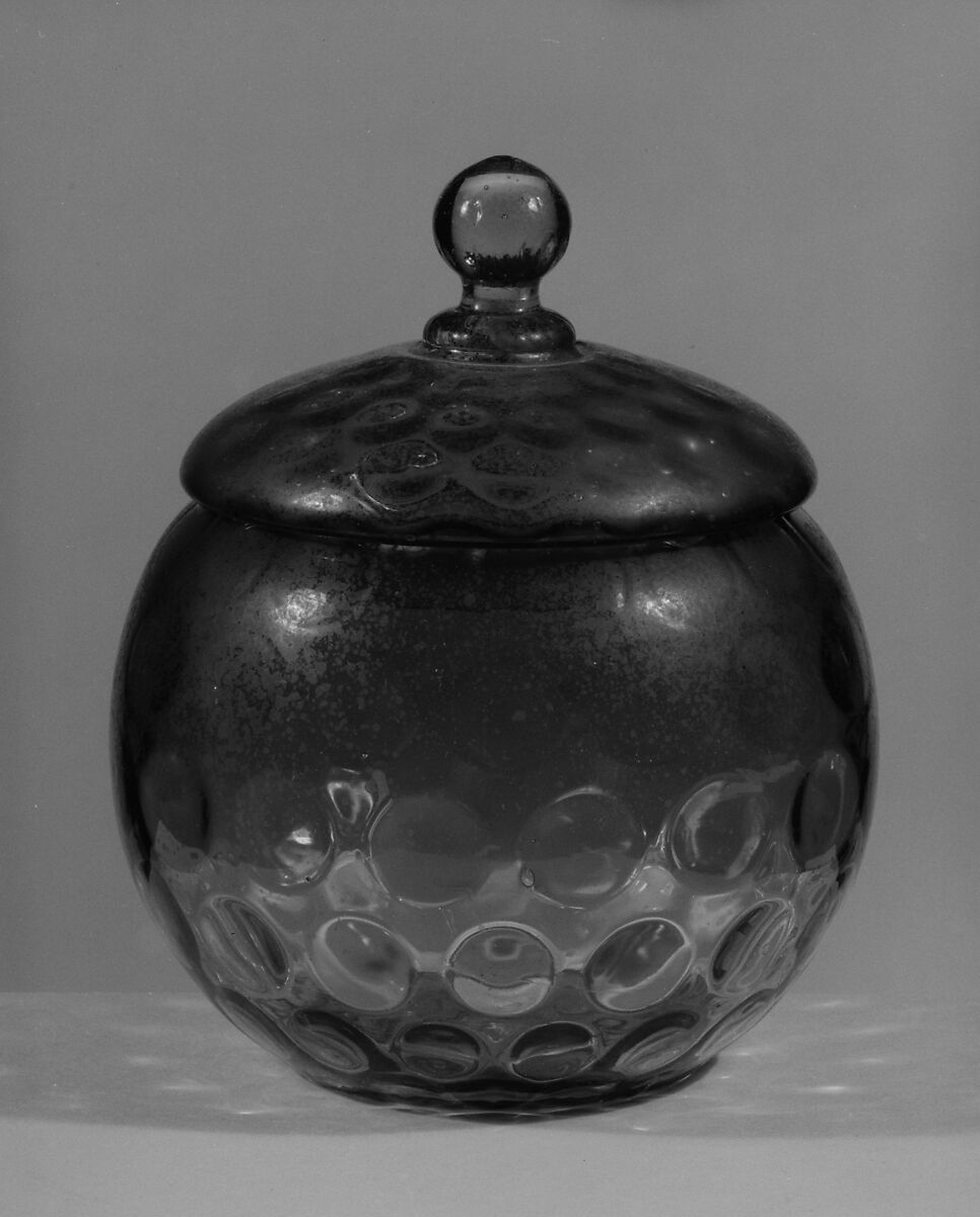 Covered Bowl, Probably Hobbs, Brockunier and Company (1863–1891), Blown glass, American 