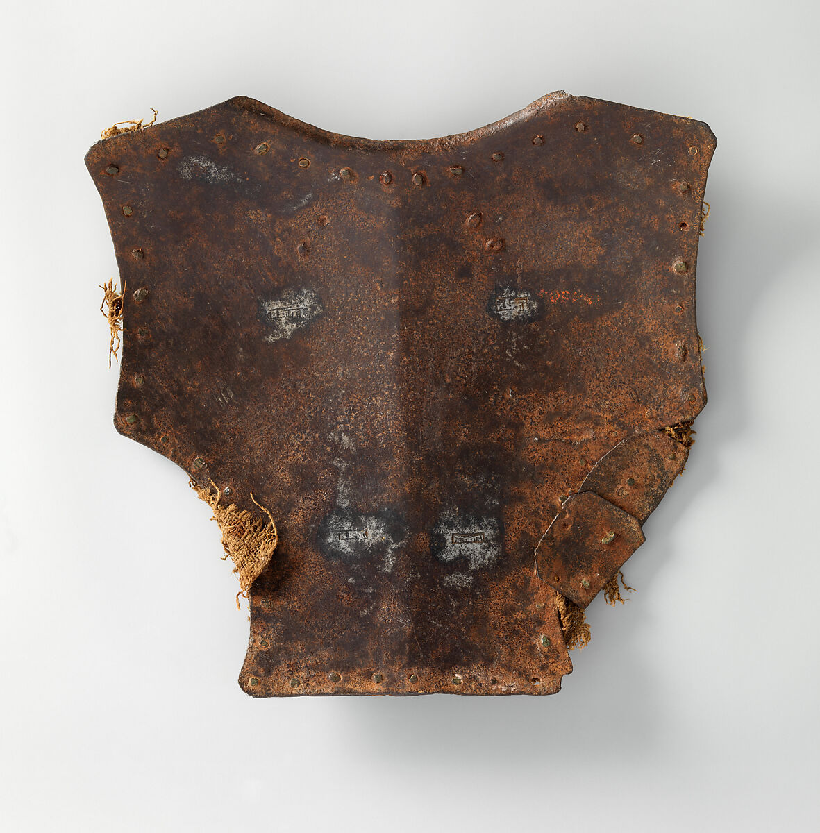 Backplate from a Brigandine, Steel, brass, leather, textile (hemp, cotton, silk), Italian