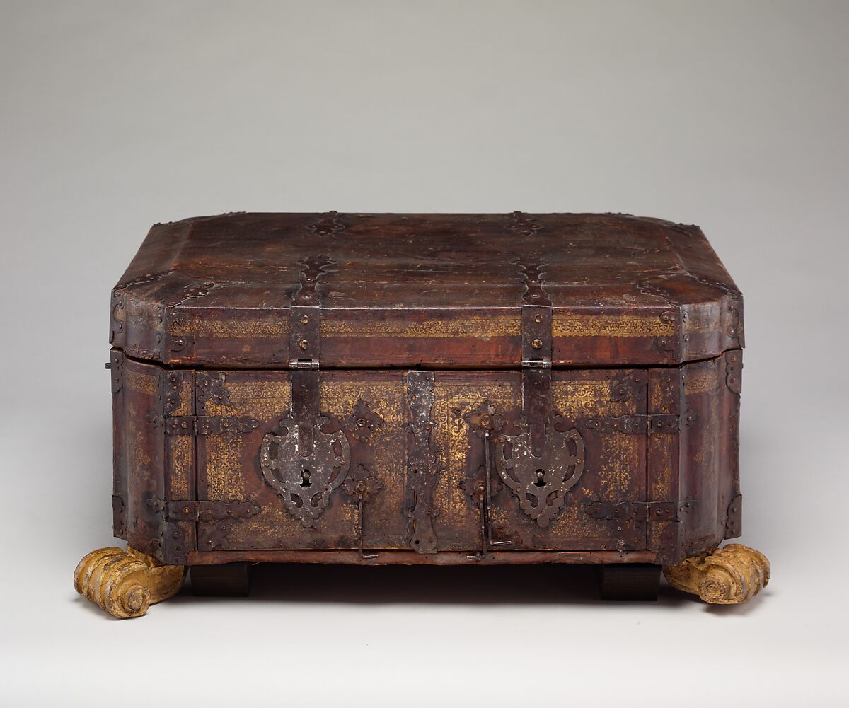 Toilet set in original leather case, Fourteen identified German (Augsburg) goldsmiths and other German artisans; Japanese (Imari) porcelain maker, Gilt silver, hard-paste porcelain, cut glass, walnut, carved and partially gilt coniferous wood, blind-tooled and partially gilt leather, partially gilt steel and iron, textiles, moiré paper, hog's bristle, German, Augsburg