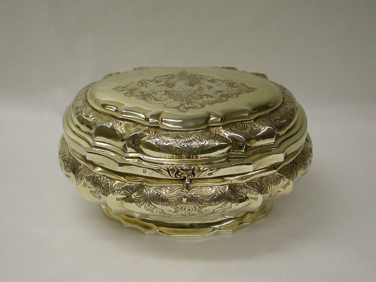 Toilet box with key, Friedrich Schwestermuller II (German, active 1713–52), Silver gilt, German, Augsburg