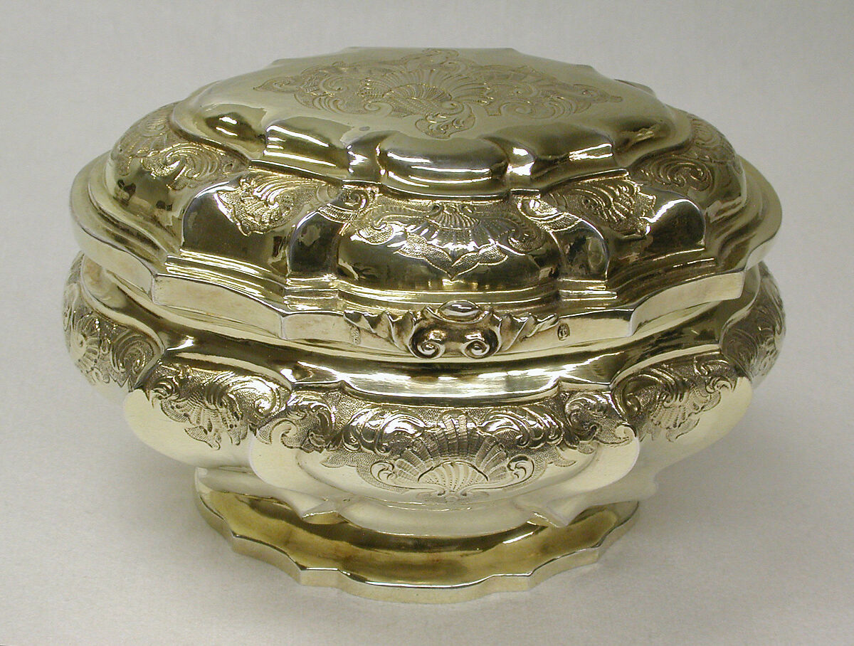 Toilet box (one of a pair), Johann Conrad Lotter (German, active 1738–79), Silver gilt, German, Augsburg