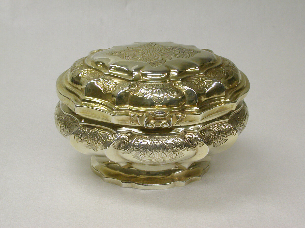 Toilet box (one of a pair), Johann Conrad Lotter (German, active 1738–79), Silver gilt, German, Augsburg 